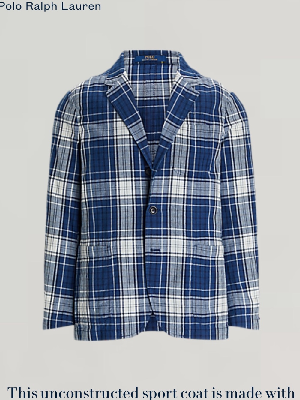 Indigo Plaid Sport Coat
Polo Ralph Lauren